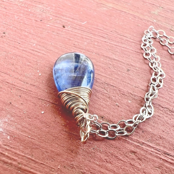 Handmade Blue Kyanite Pendant Solid 14K White Gold , Wire Wrapped - no chain - Picture 3 of 9